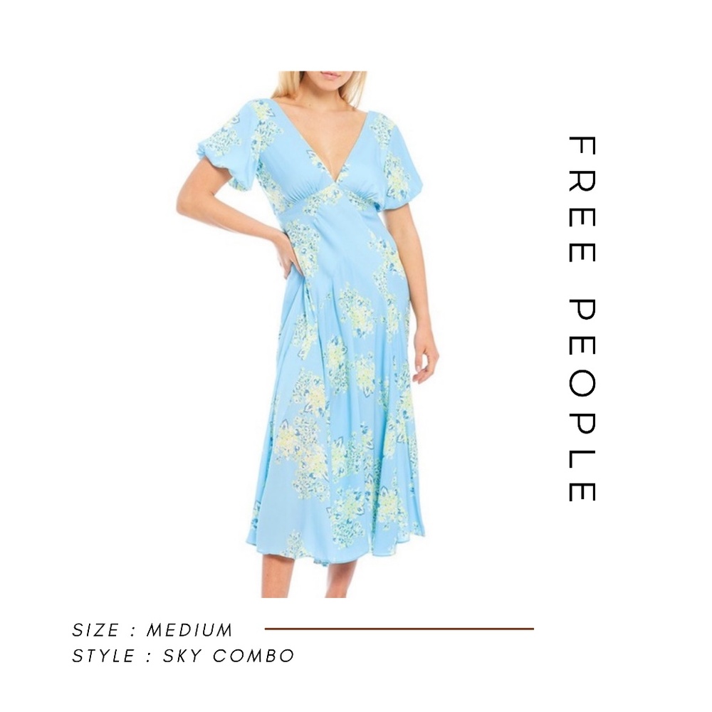 Free People Sky Combo Midi Light Blue Dress